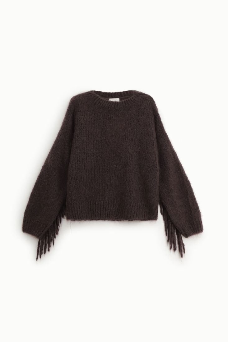 Maglione girocollo con frange sulle maniche