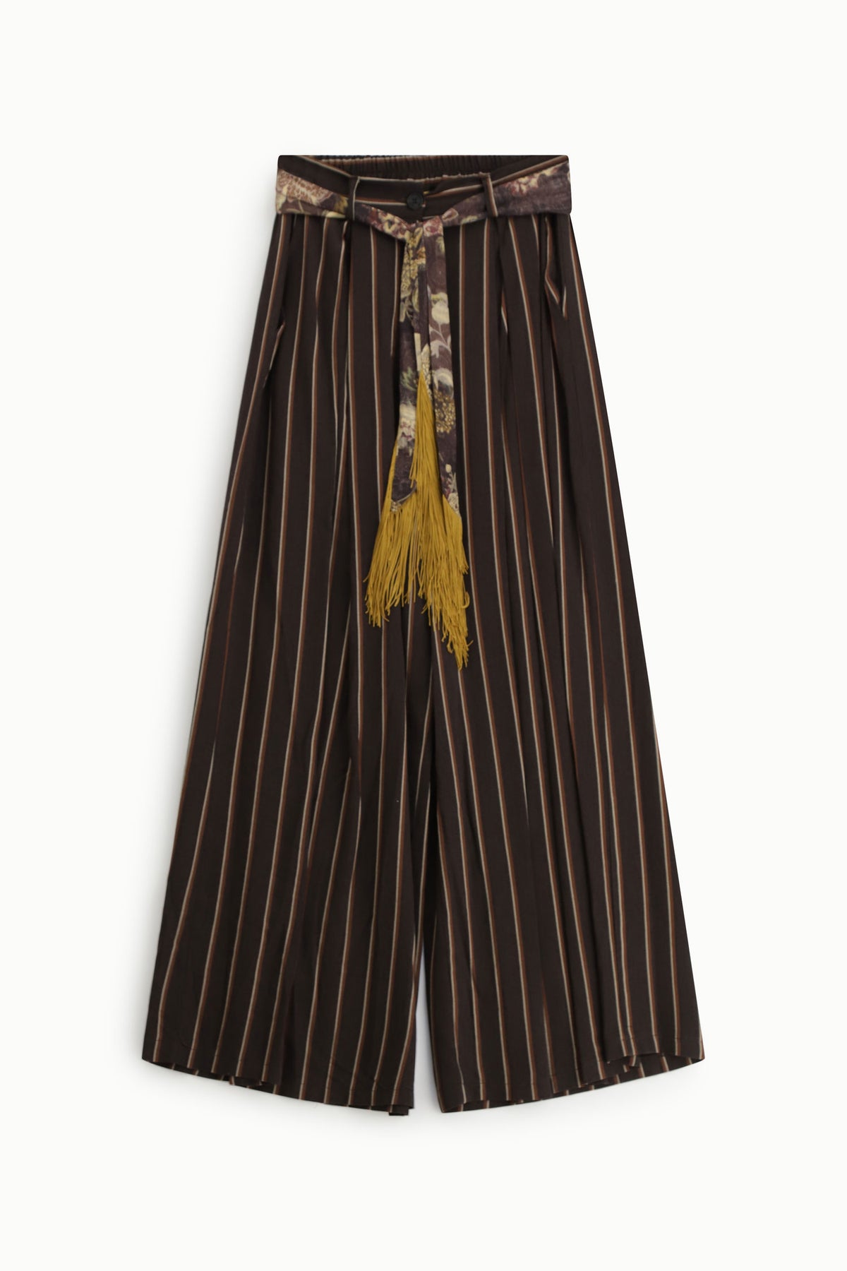 Pantaloni palazzo a righe con cintura decorativa