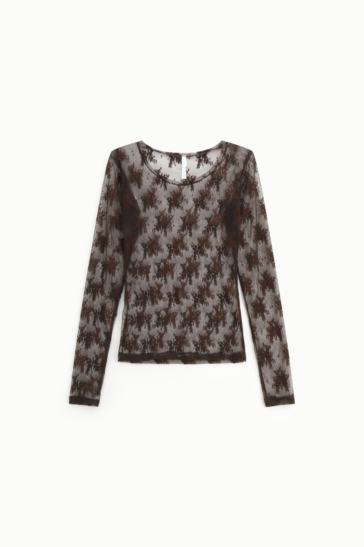 Maglia in pizzo trasparente a maniche lunghe