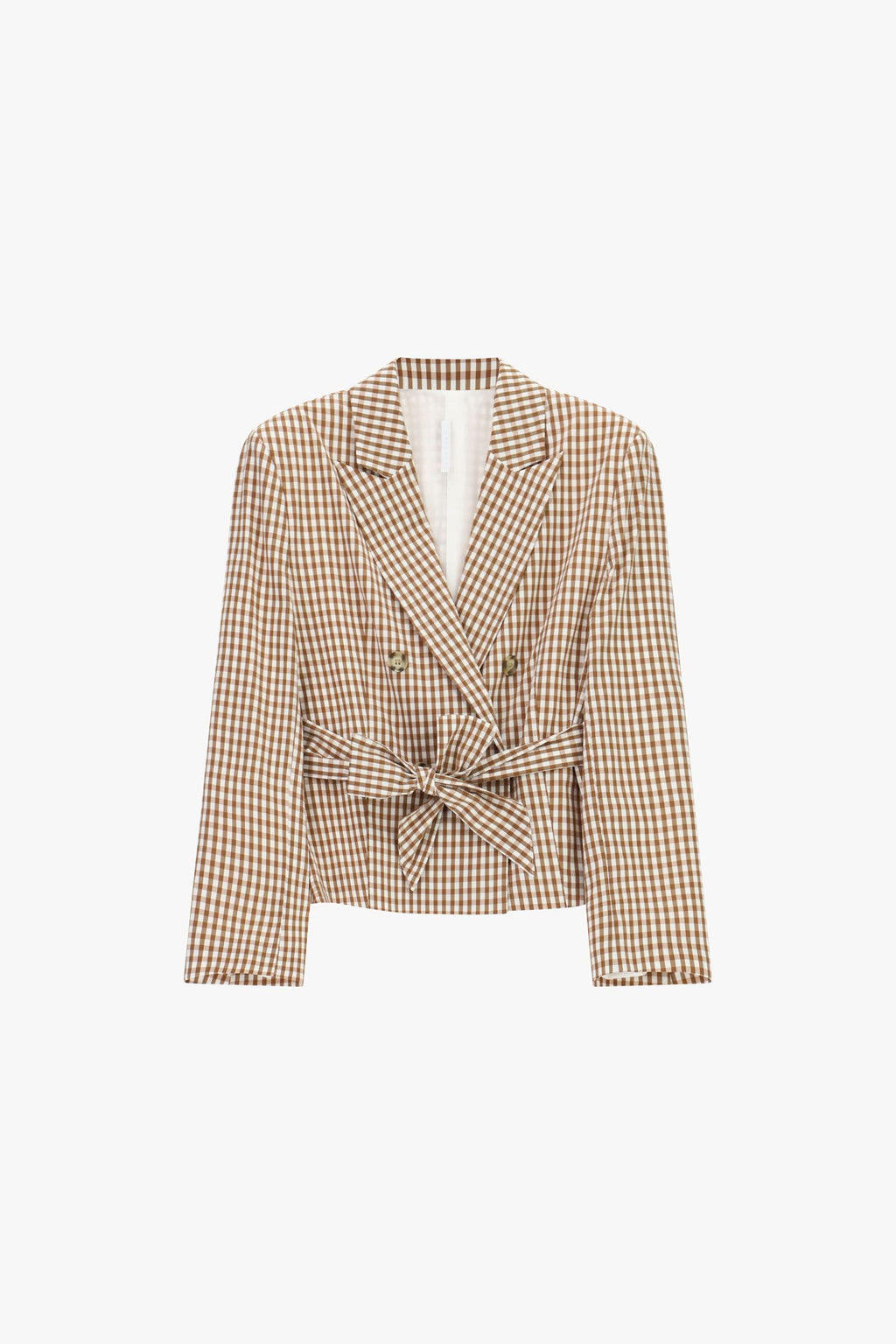 Blazer doppiopetto a quadretti con cintura annodata