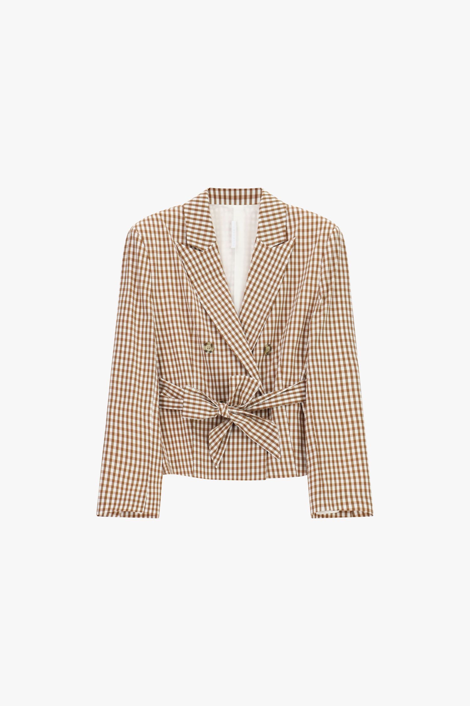 Blazer doppiopetto a quadretti con cintura annodata