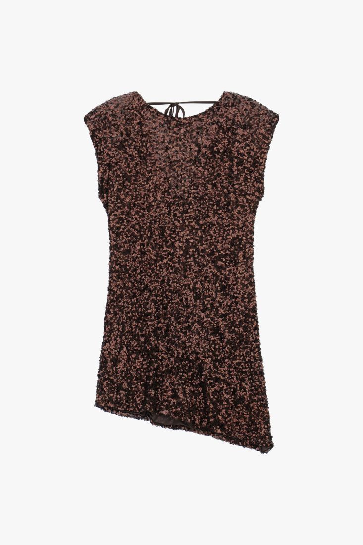 Dress corto asimmetrico con paillettes e spalle strutturate