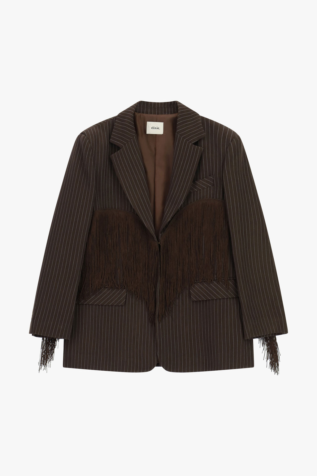 Blazer gessato con frange decorative