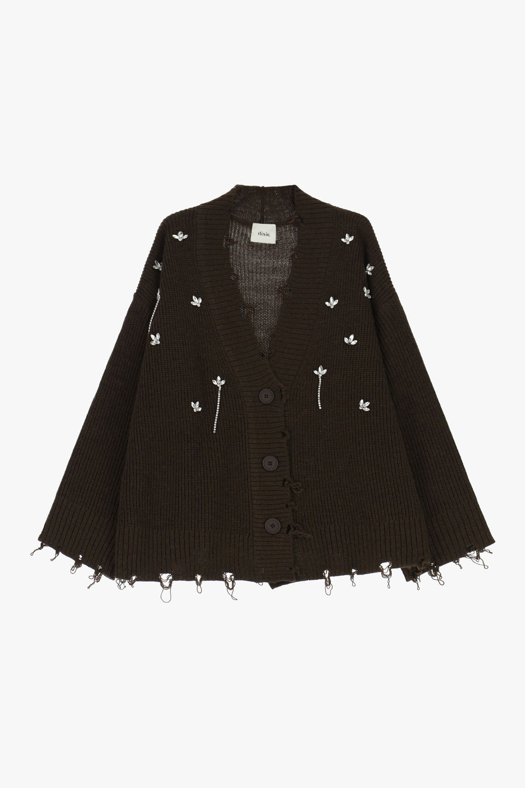 Cardigan ampio con ricami floreali e bottoni