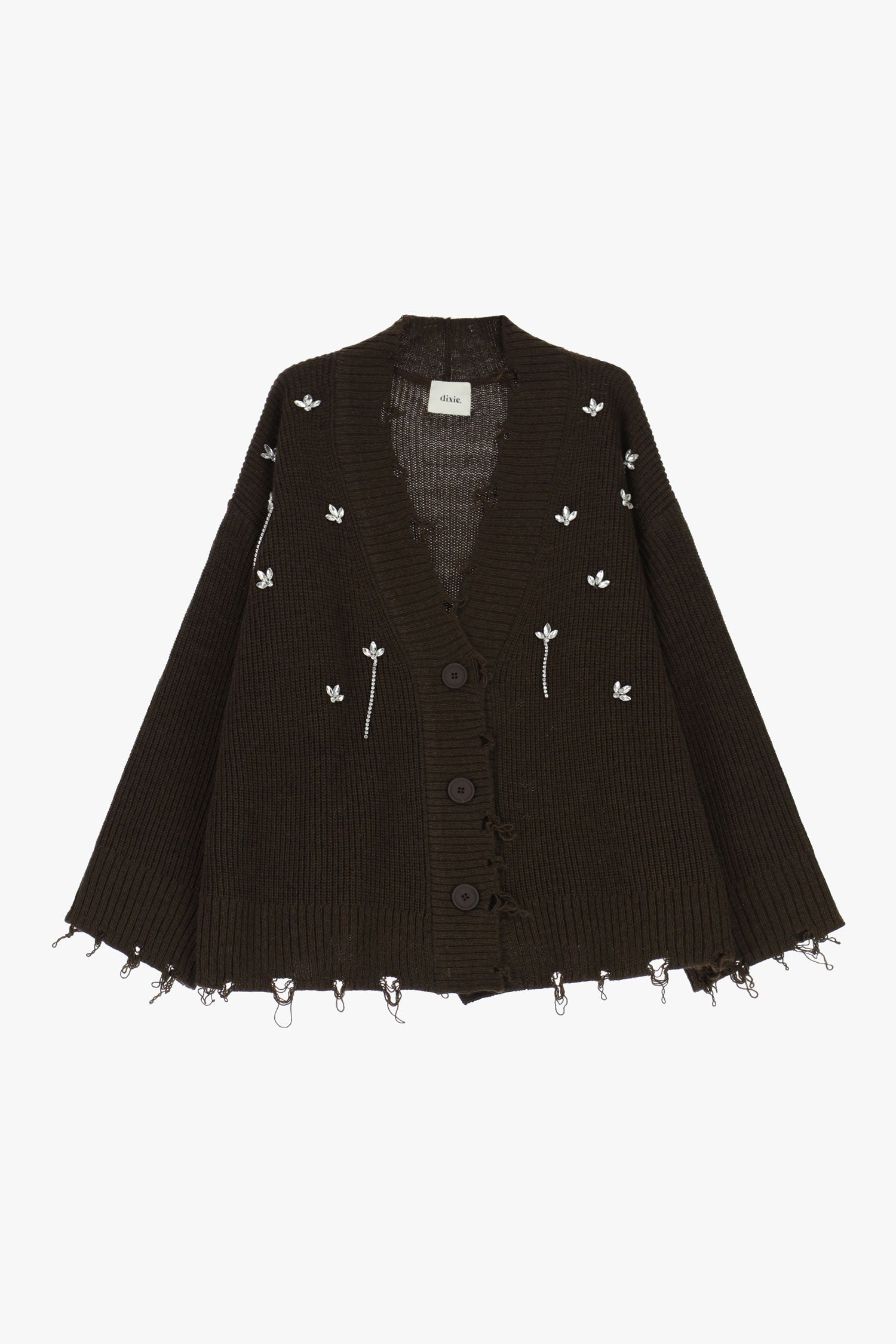 Cardigan ampio con ricami floreali e bottoni