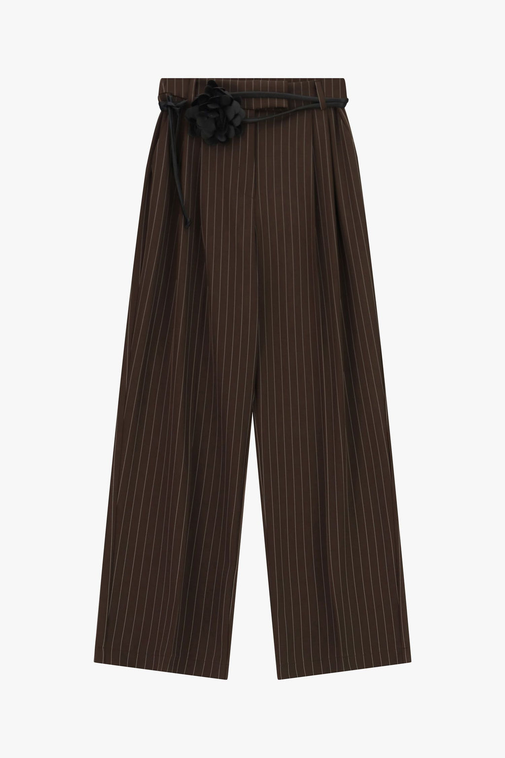 Pantaloni palazzo a righe con cintura fiore