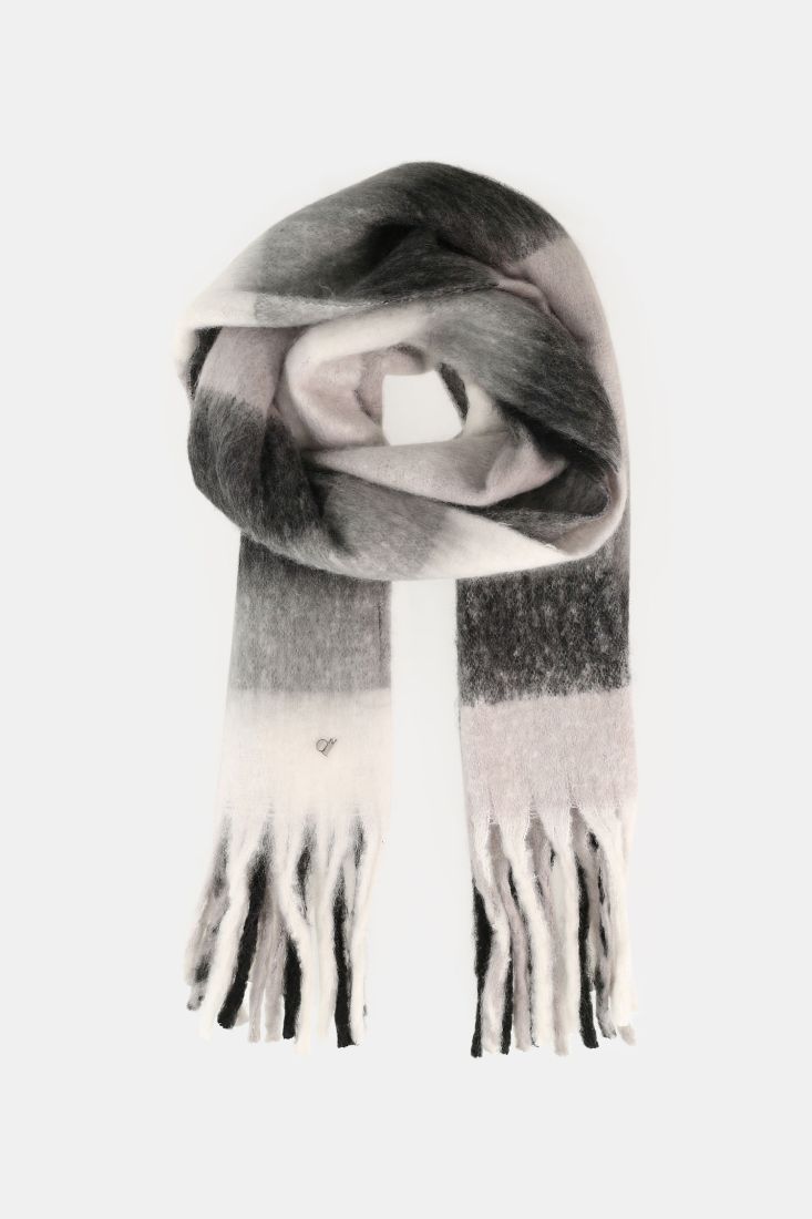 Sciarpa a quadri con frange e dettagli colorati