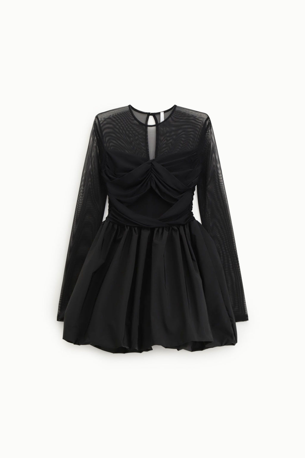 Abito corto manica trasparente e gonna ampia