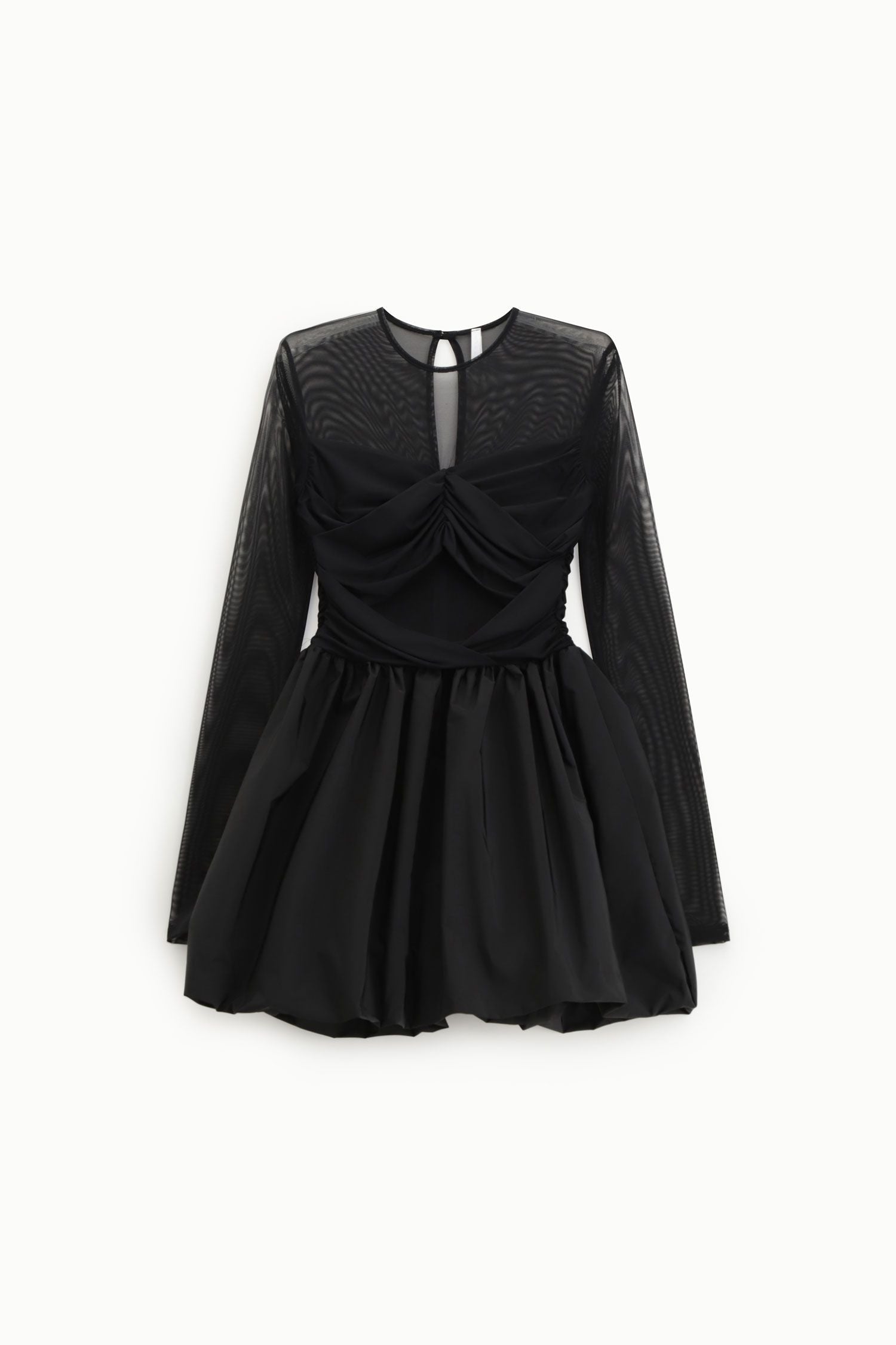 Abito corto manica trasparente e gonna ampia