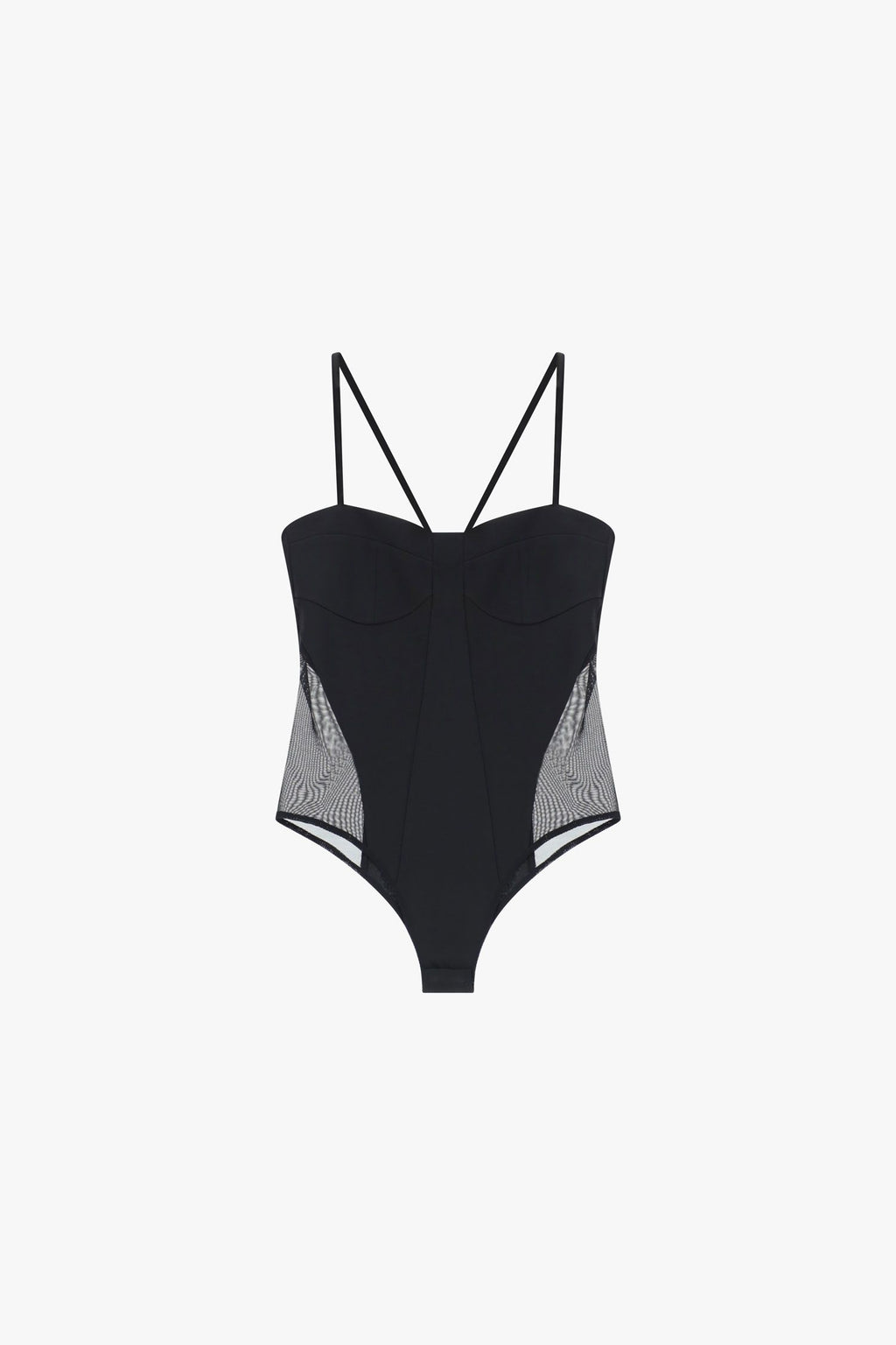 Body con spalline sottili e pannelli laterali in rete