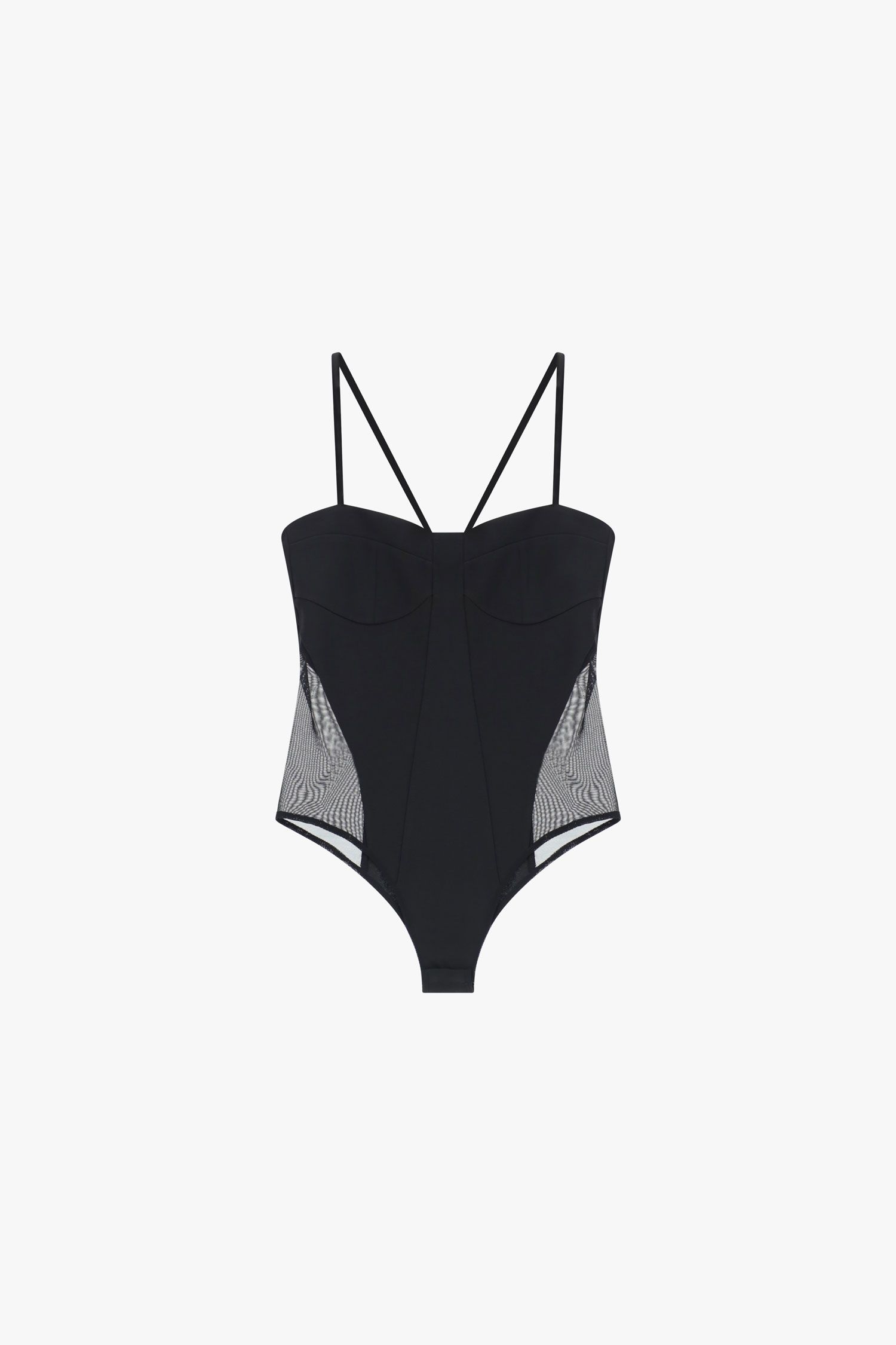 Body con spalline sottili e pannelli laterali in rete