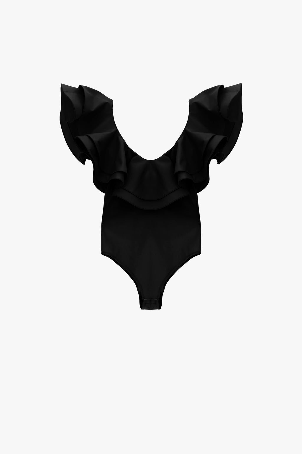 Body con volant sulle spalle e scollo tondo