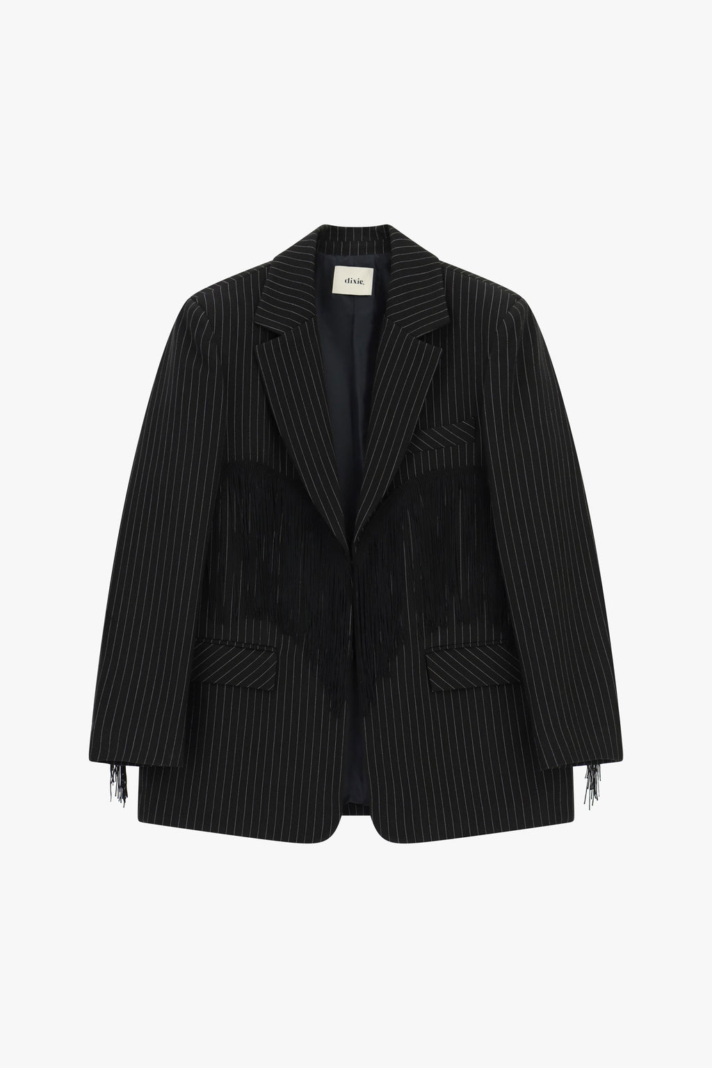 Blazer gessato con frange decorative