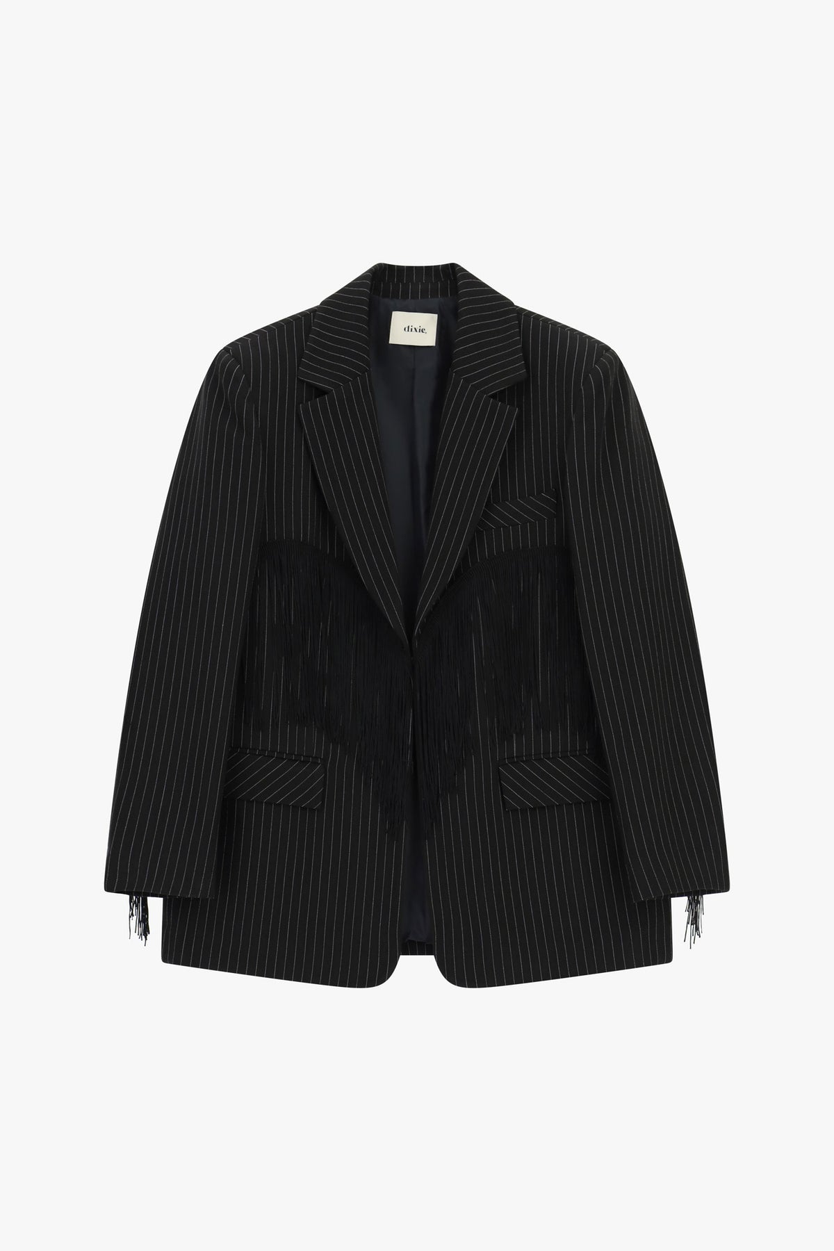 Blazer gessato con frange decorative