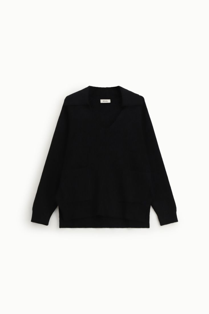 Maglione scollo a v con tasche applicate