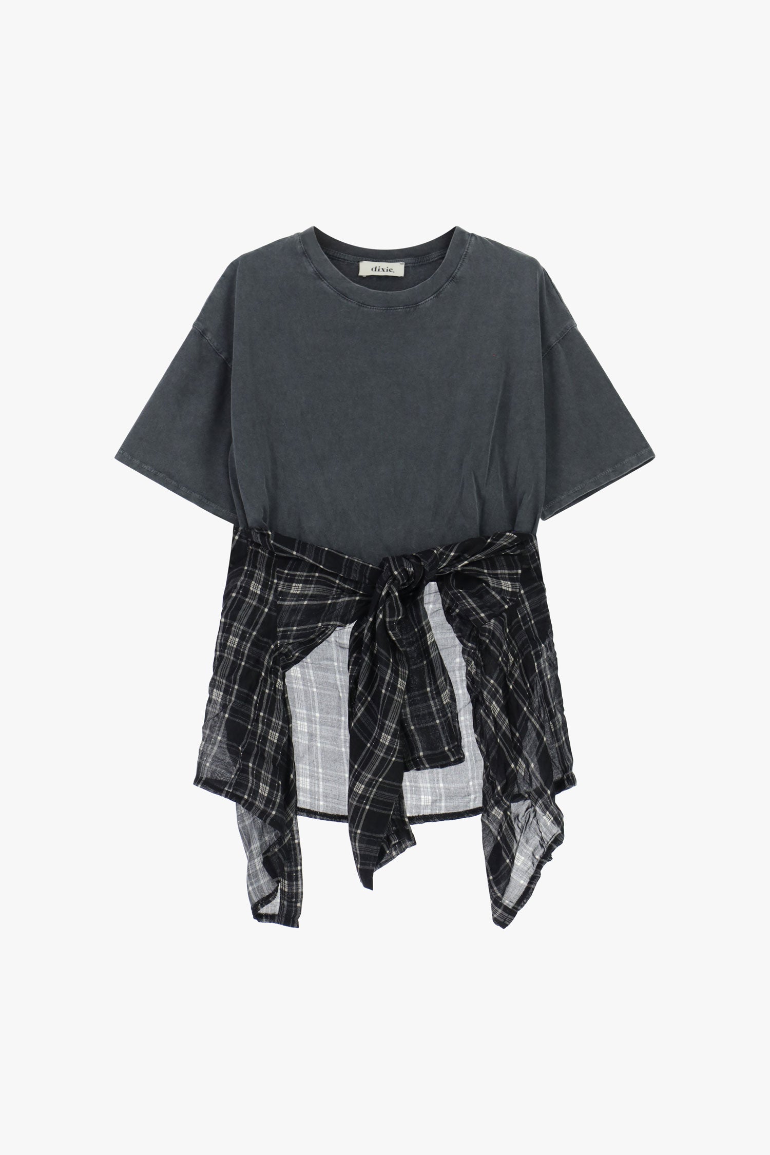 T-shirt maniche corte nodo e inserti quadri