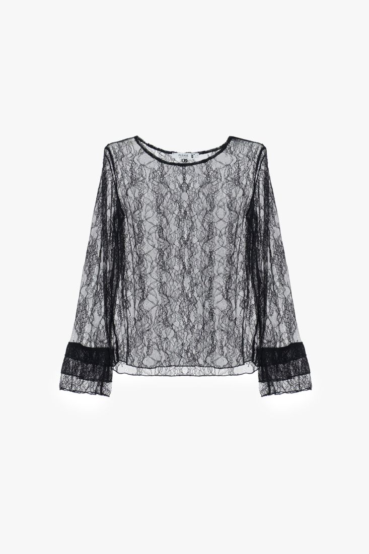 Top in pizzo con maniche lunghe