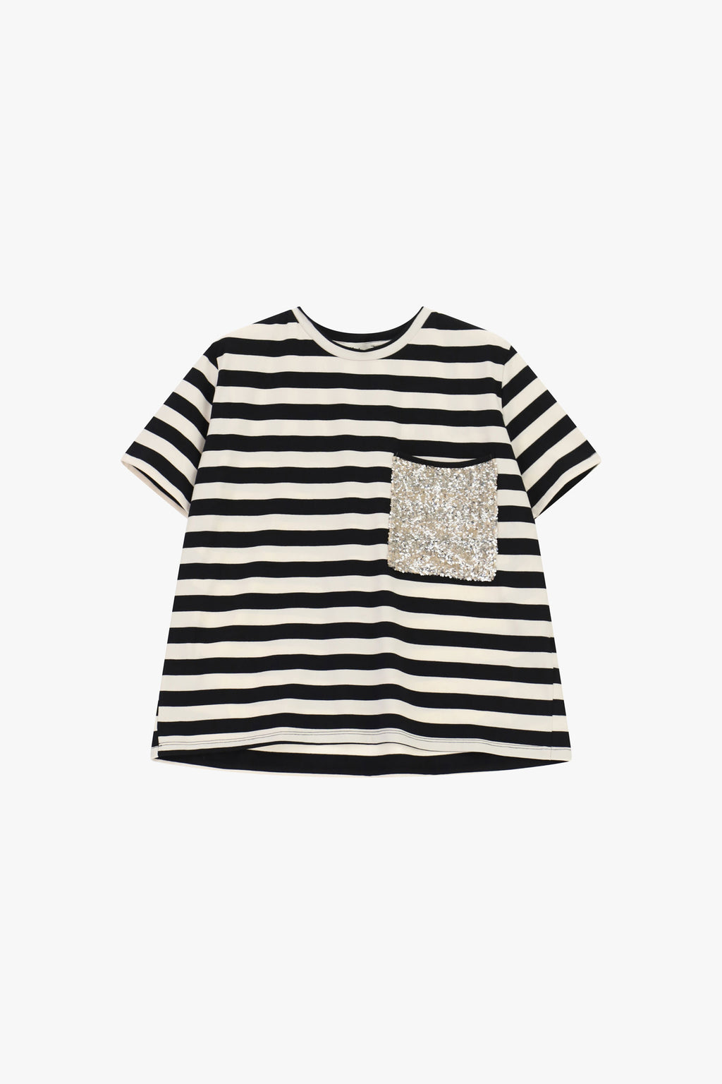 T-shirt a righe con tasca applicata paillettes