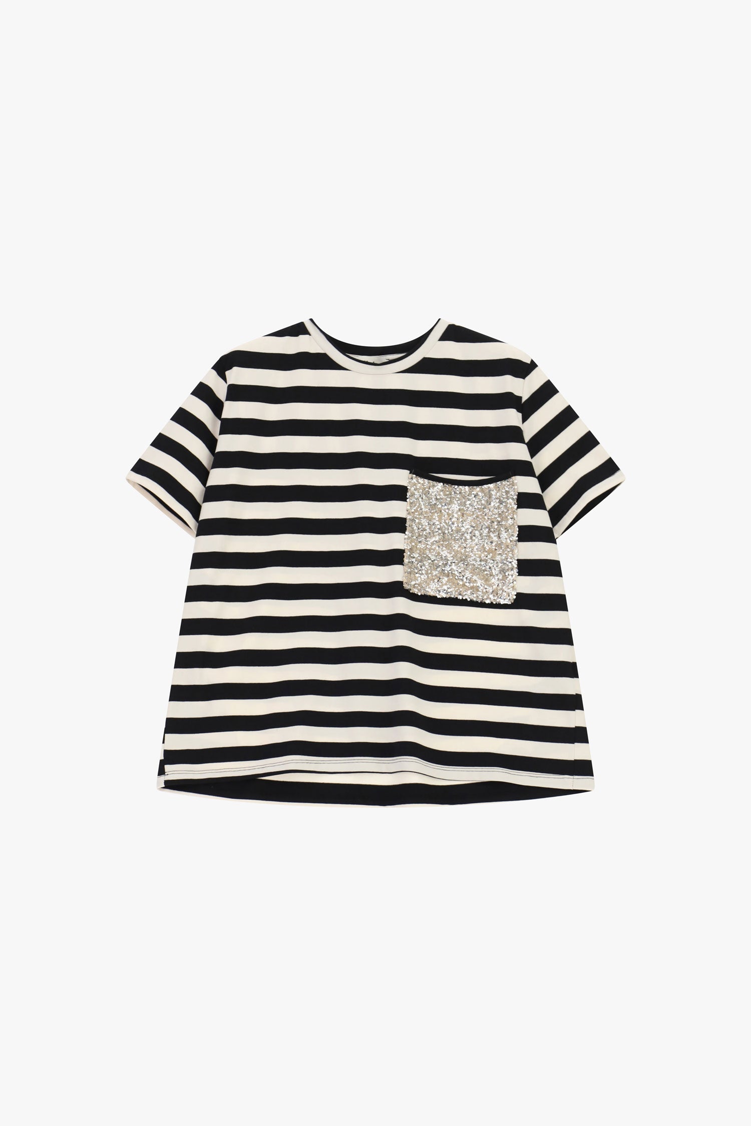 T-shirt a righe con tasca applicata paillettes