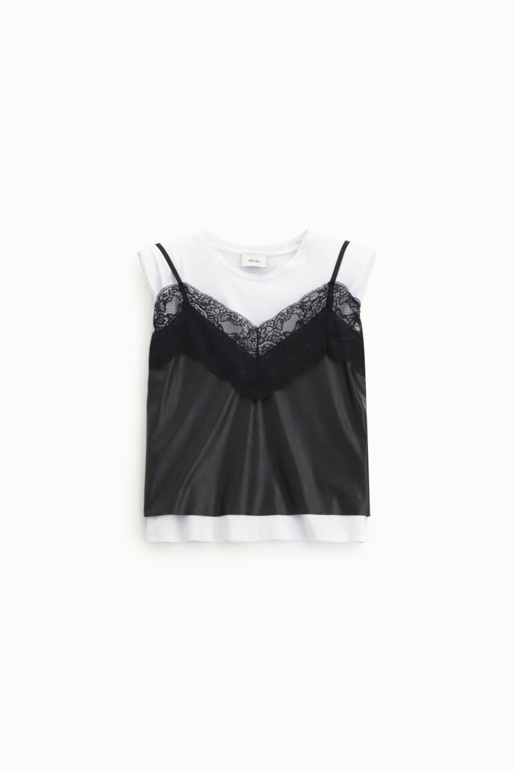 T-shirt con dettagli a contrasto e pizzo