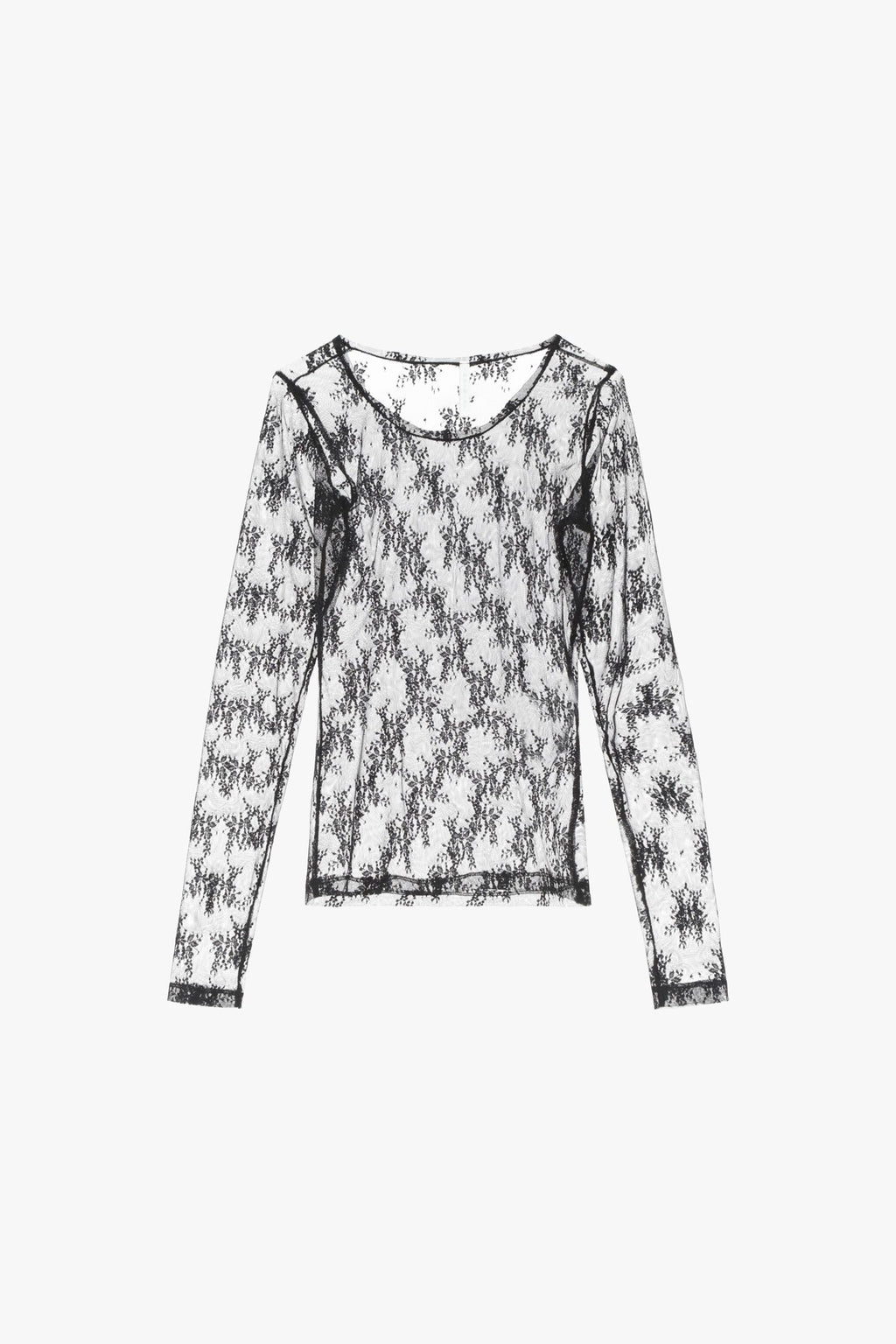 Maglia in pizzo trasparente a maniche lunghe