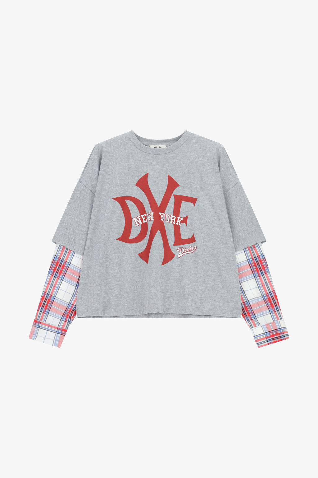 T-shirt stampa frontale con maniche a quadri