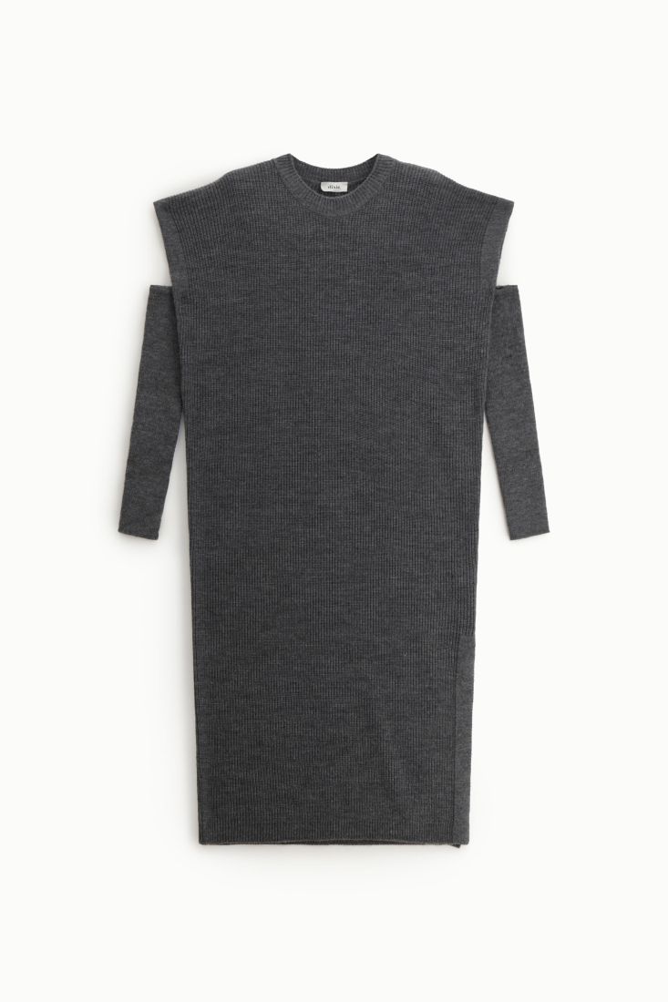 Abito midi a coste con spacco laterale