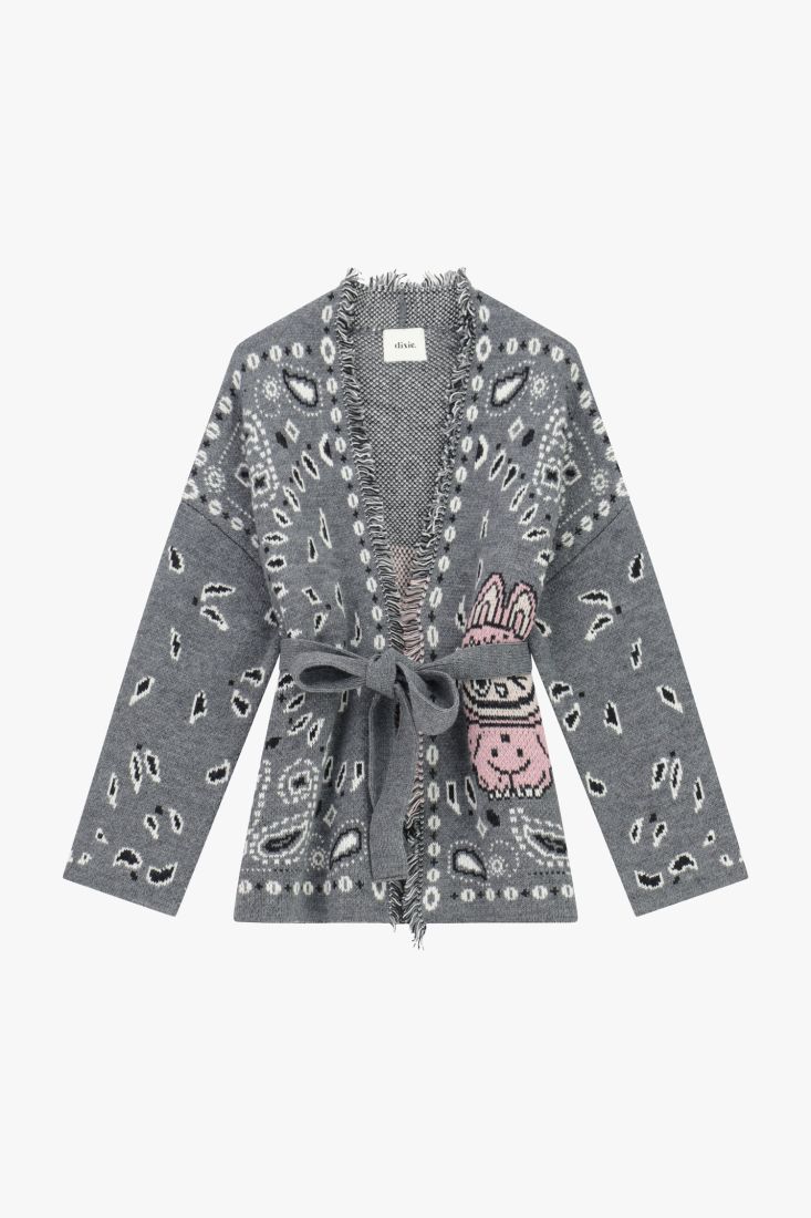 Cardigan con stampa vivace e cintura