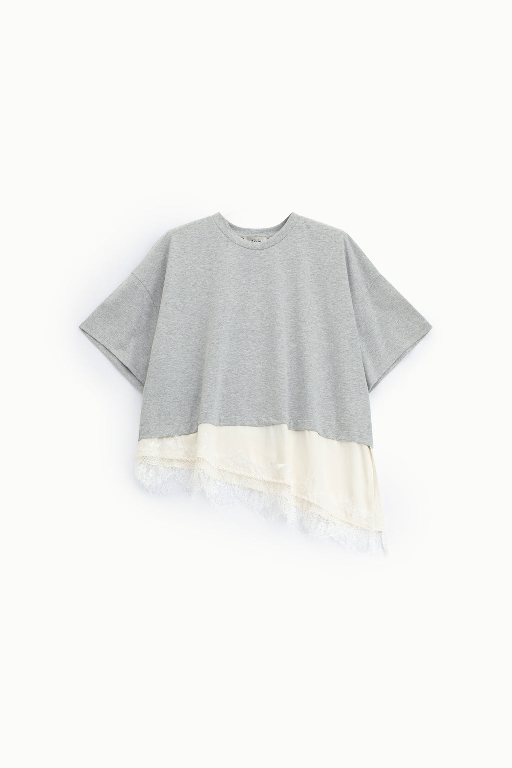 T-shirt con bordo in pizzo asimmetrico