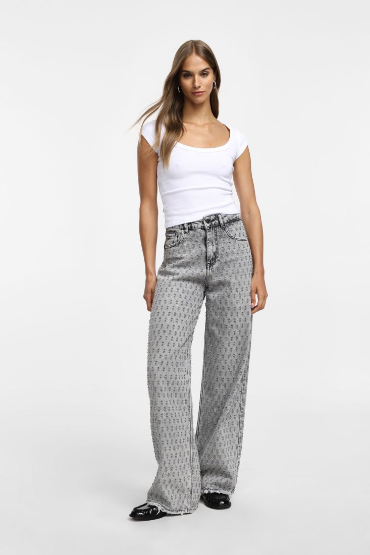 Jeans ampi stampati a vita alta