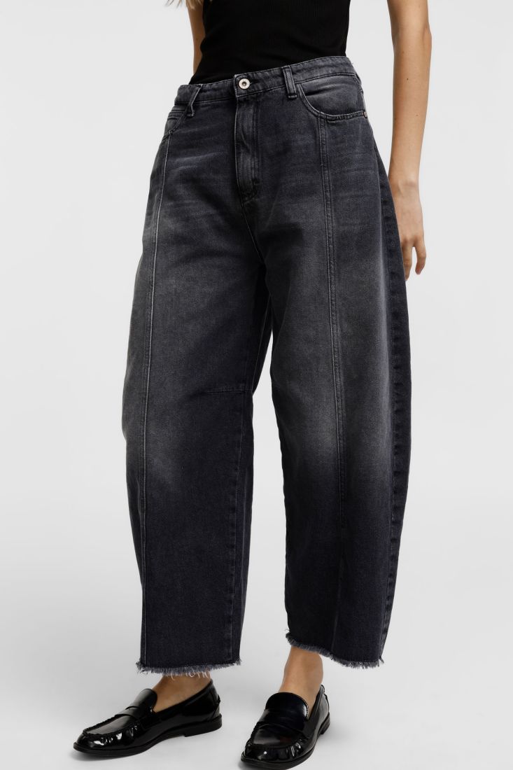 Pantaloni palazzo cropped a vita alta con fondo sfrangiato