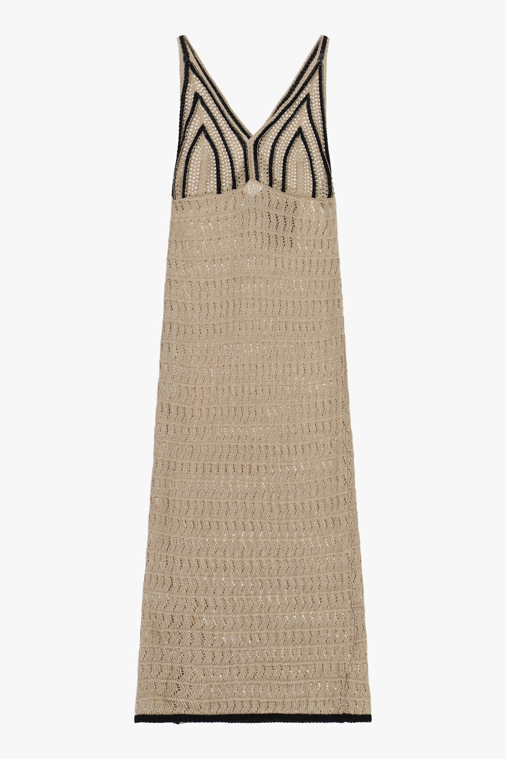 Abito lungo crochet con profili a contrasto