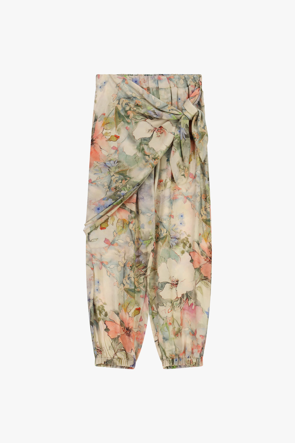 Pantaloni jogging fantasia floreale con cintura annodata