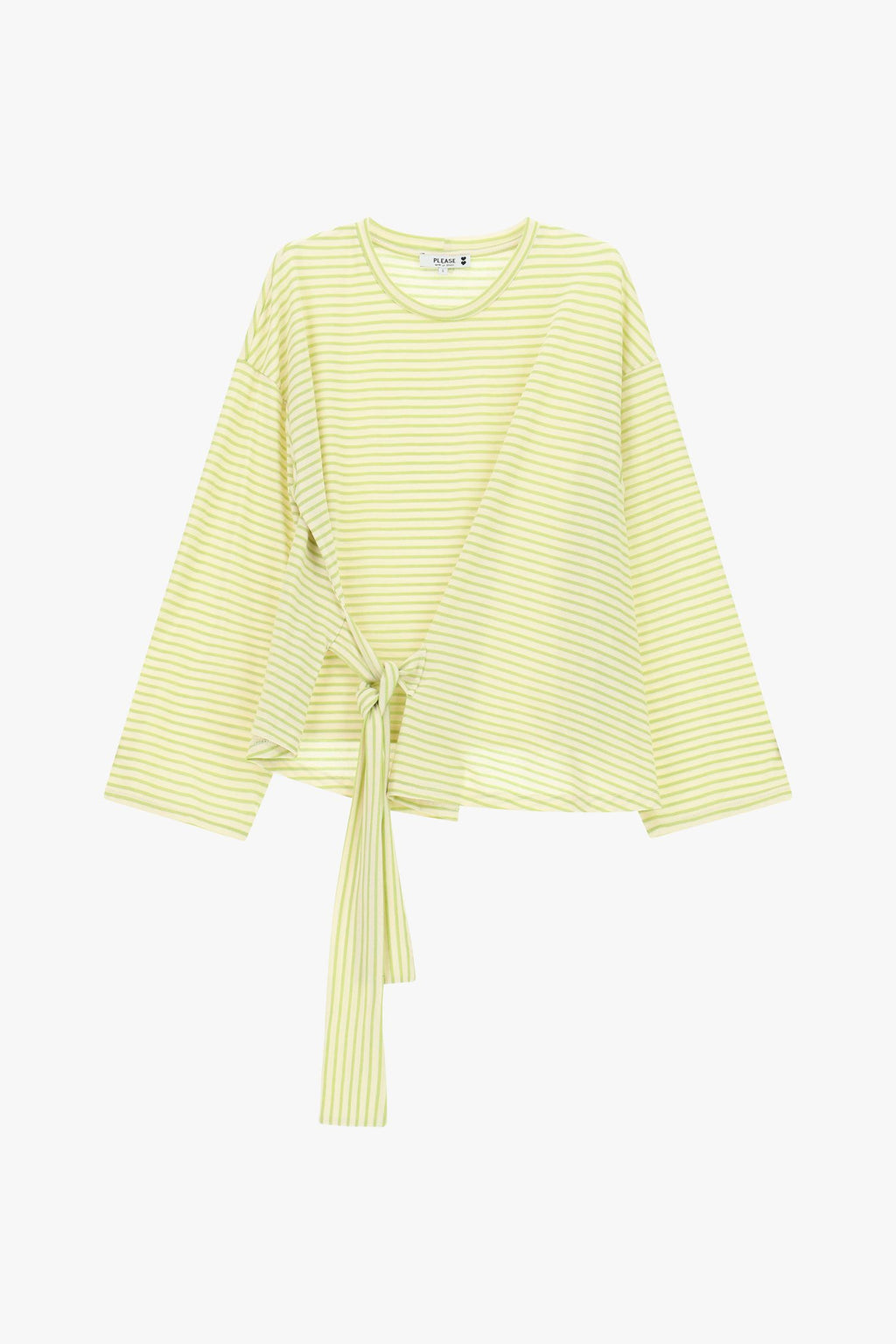 T-shirt a righe con nodo laterale e maniche lunghe