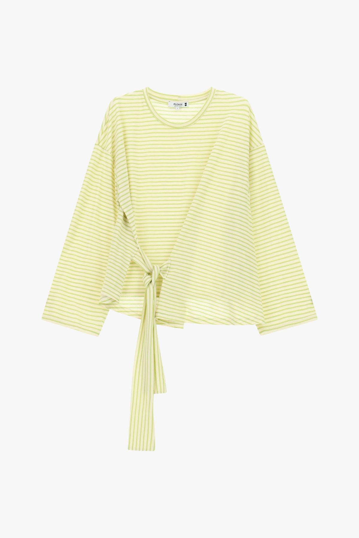 T-shirt a righe con nodo laterale e maniche lunghe