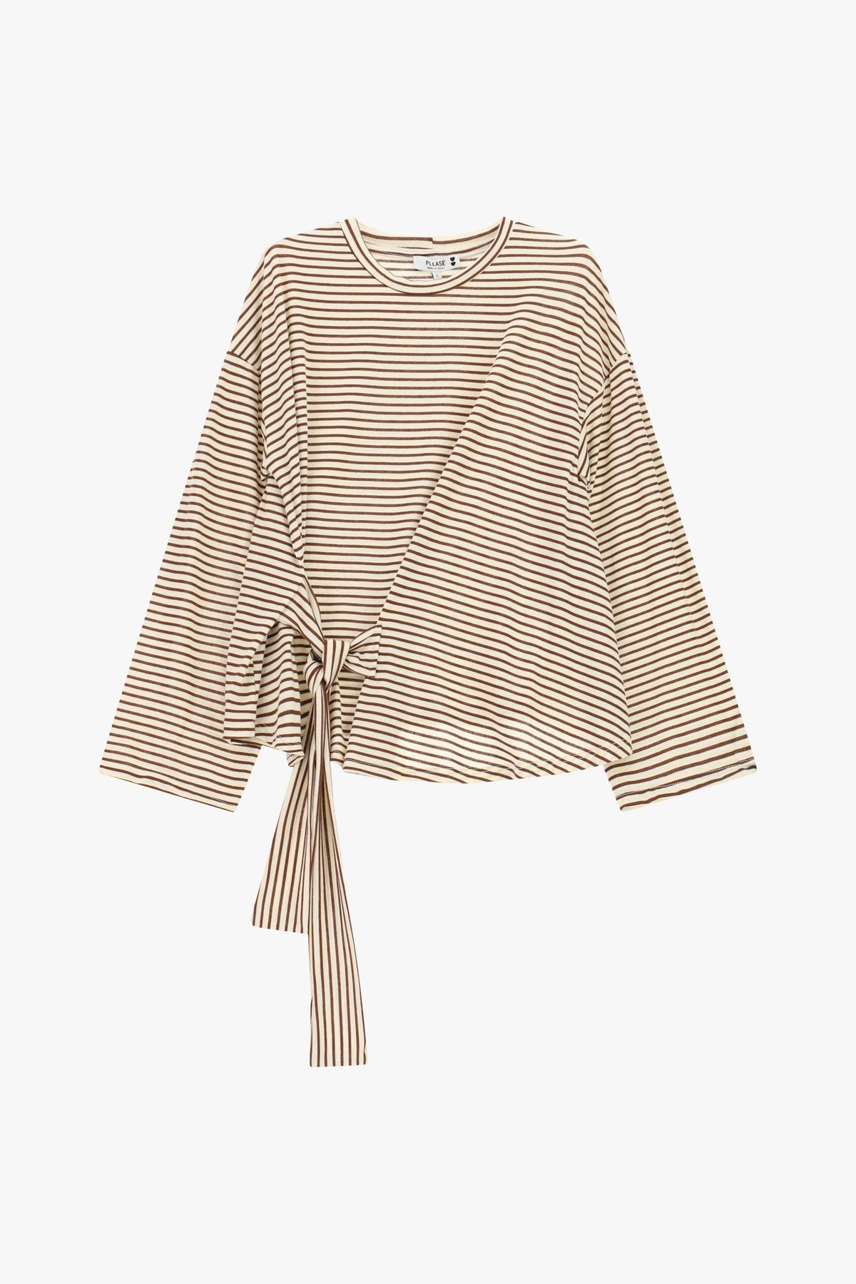 T-shirt a righe con nodo laterale e maniche lunghe