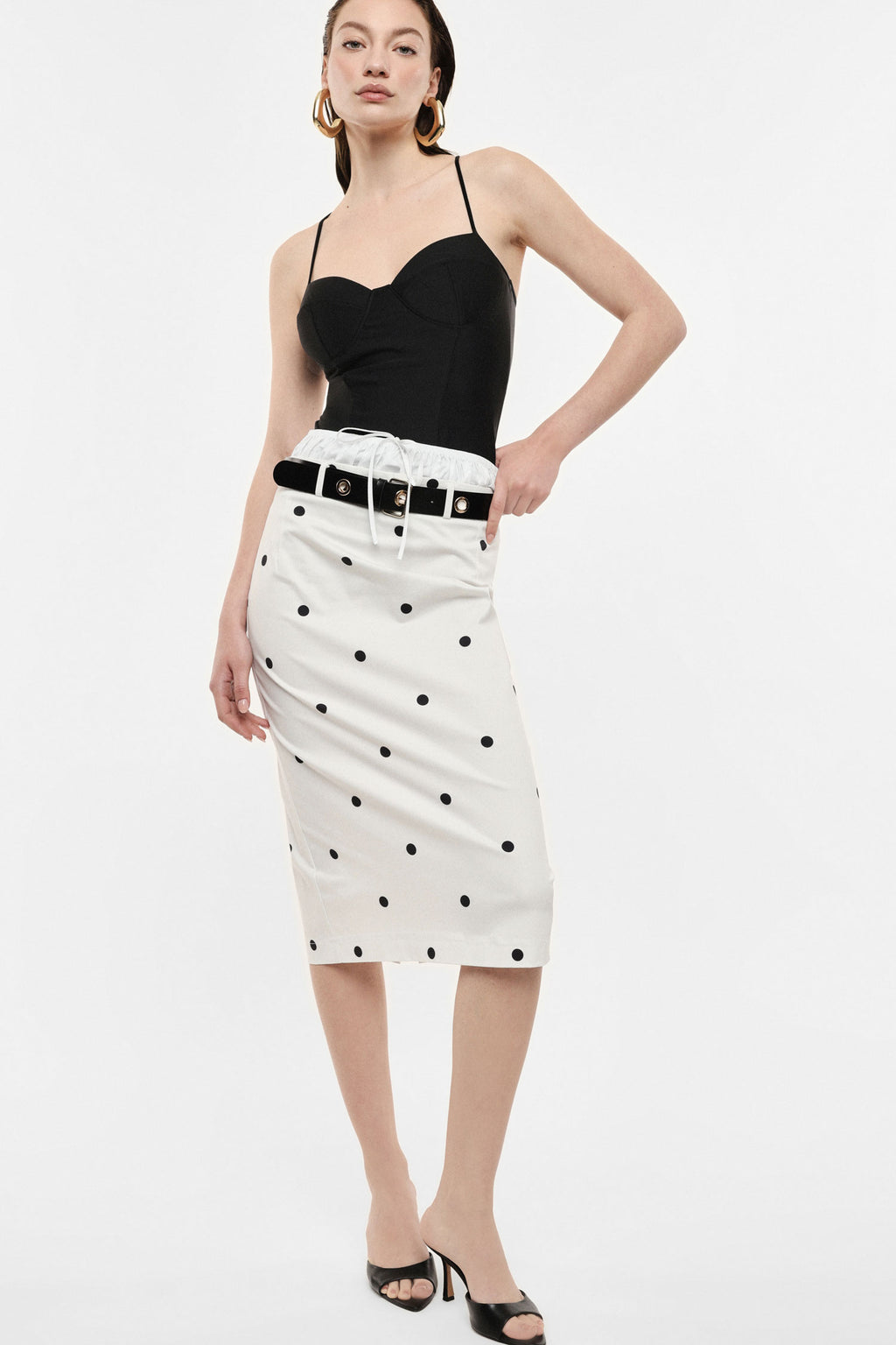 Gonna midi a pois con cintura e coulisse