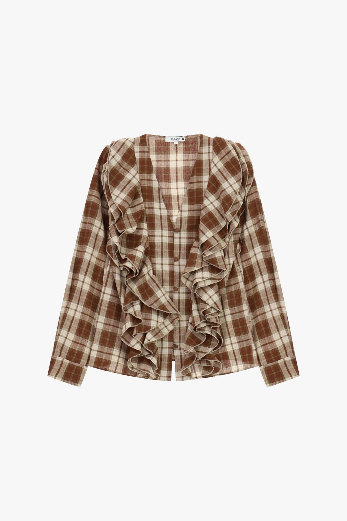 Camicia a quadri con balze e maniche lunghe