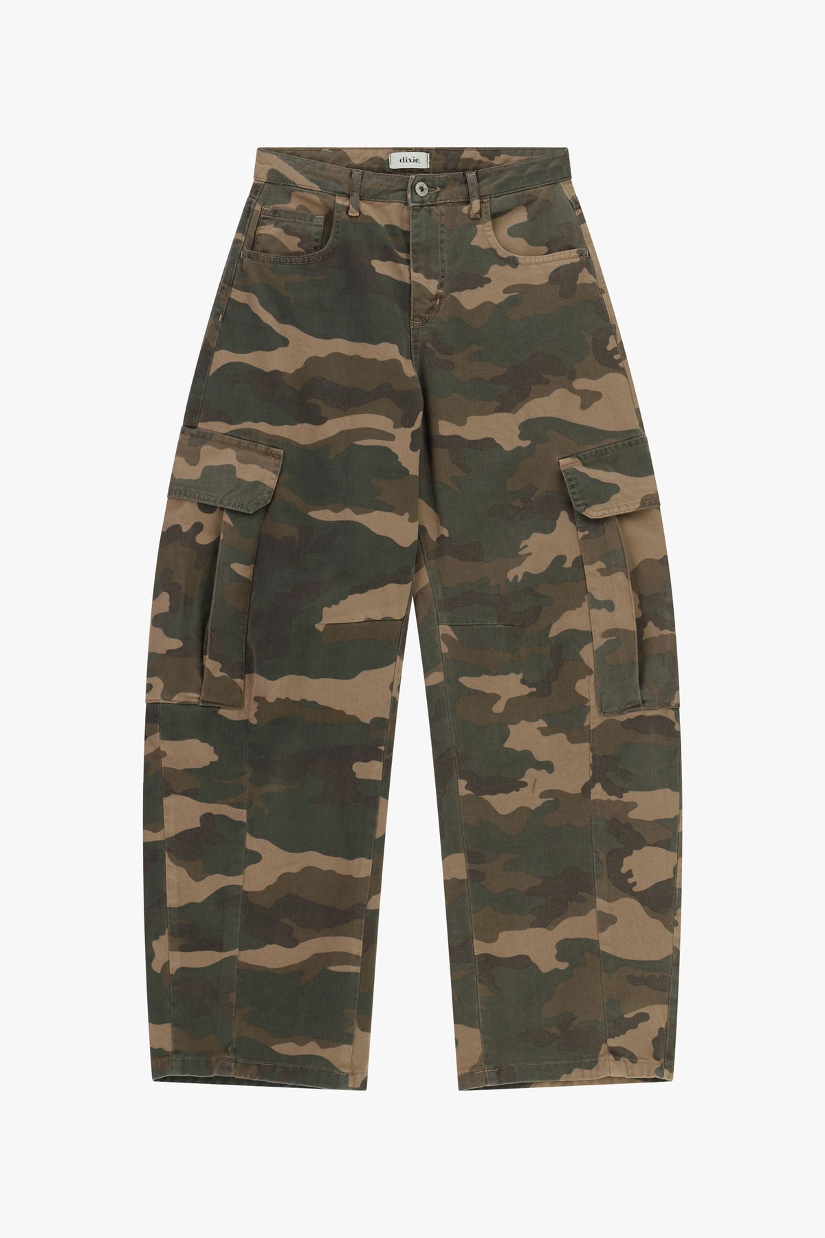 Pantaloni palazzo fantasia mimetica con tasconi laterali