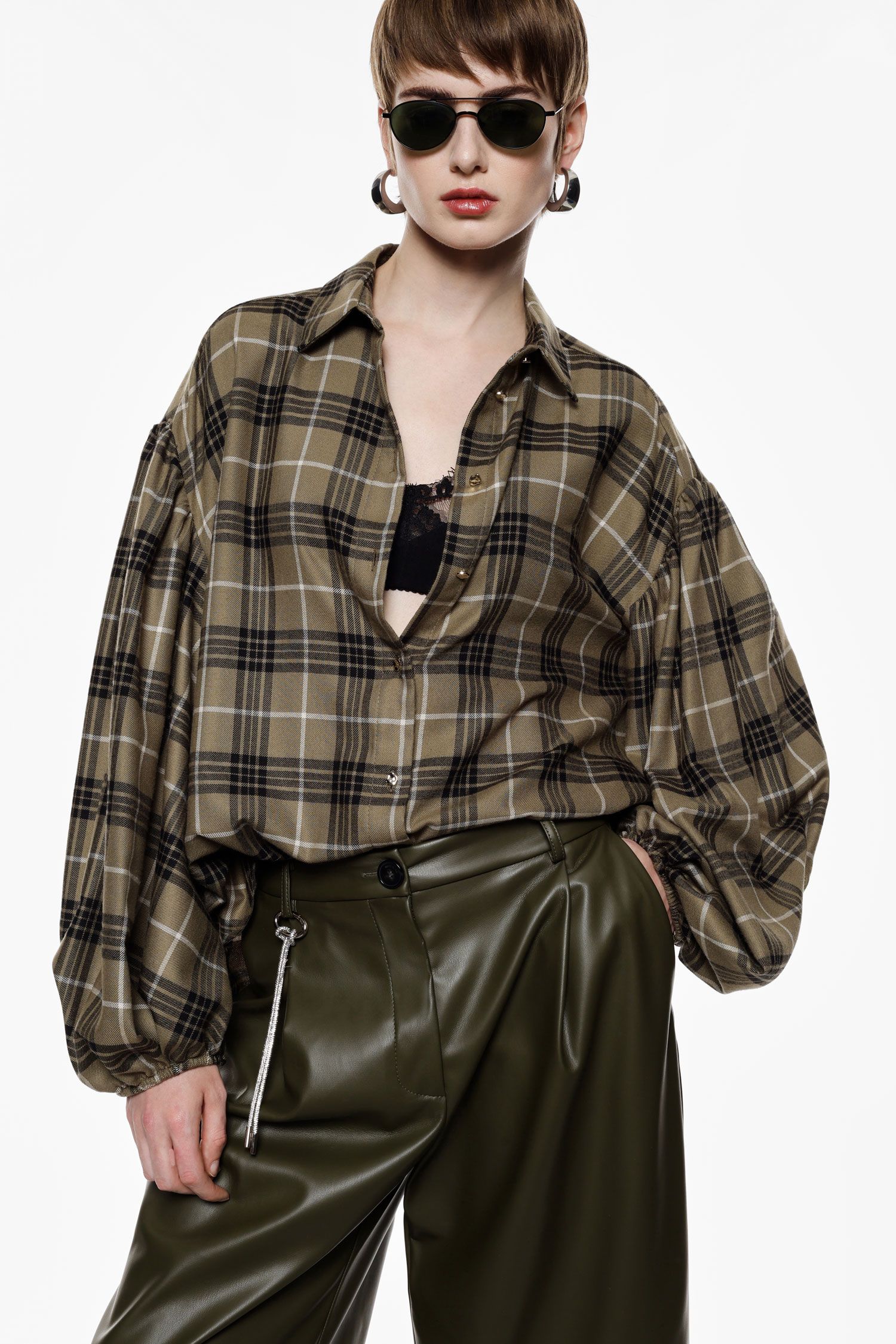 Camicia fantasia check maniche balloon