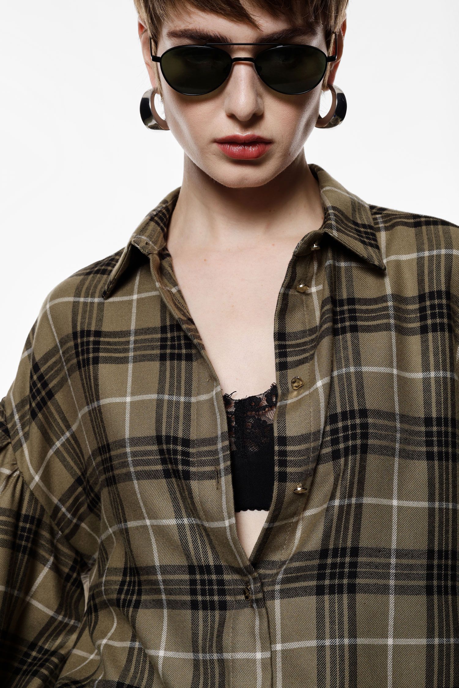 Camicia fantasia check maniche balloon