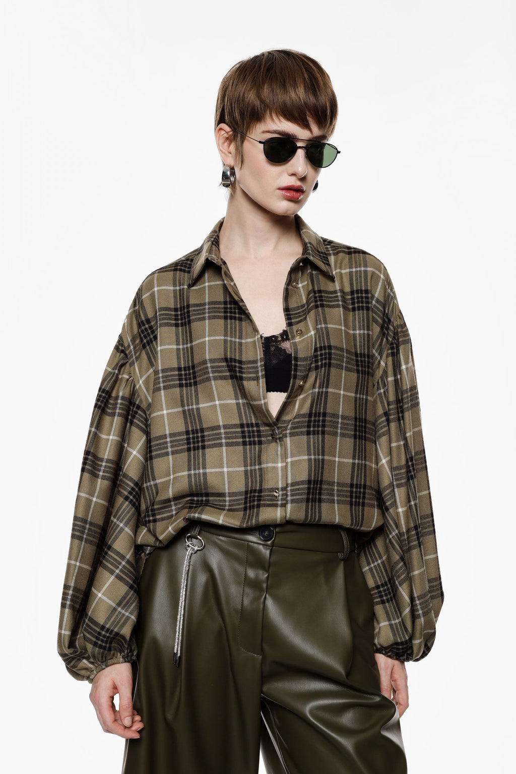 Camicia fantasia check maniche balloon