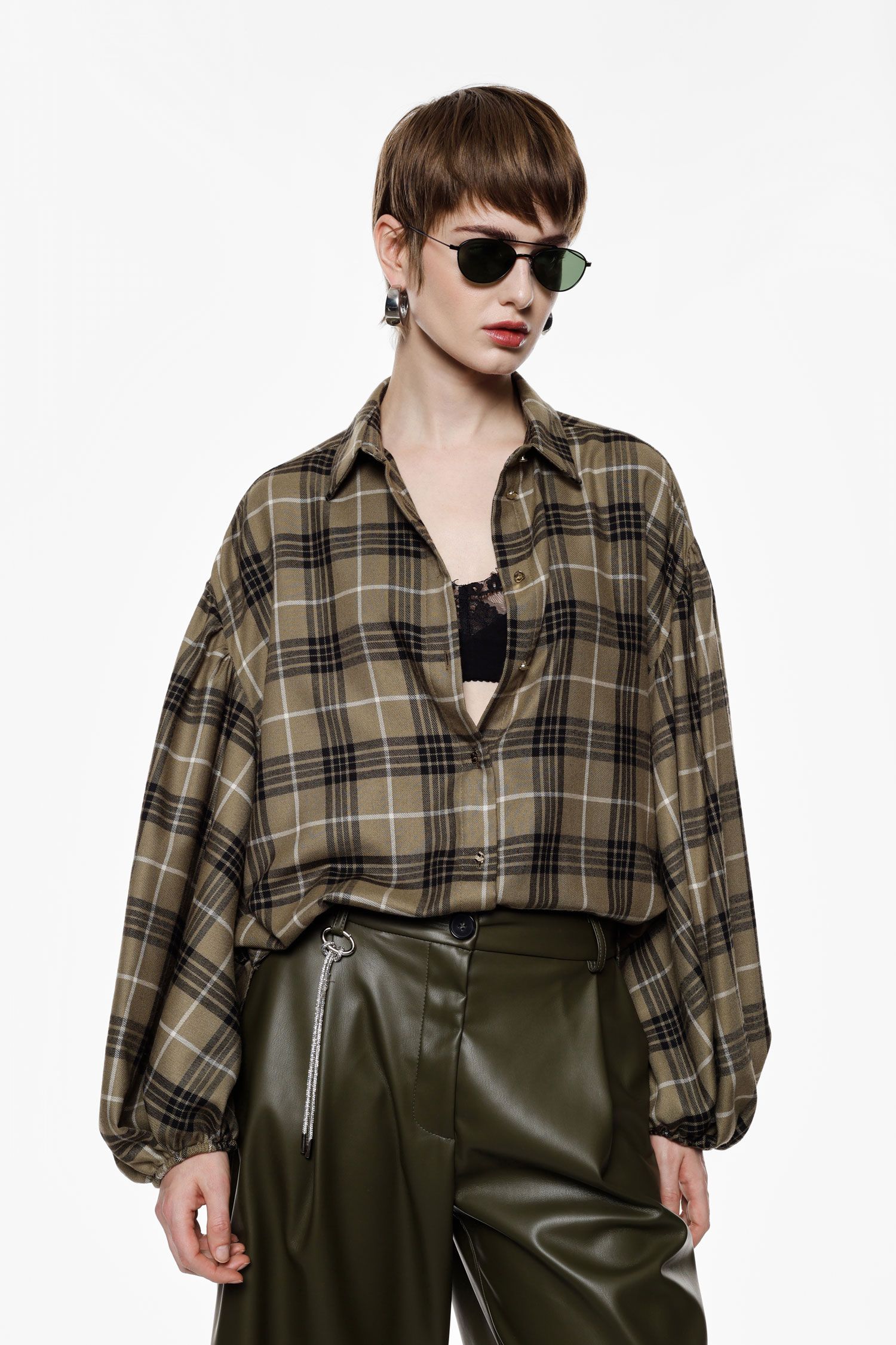 Camicia fantasia check maniche balloon