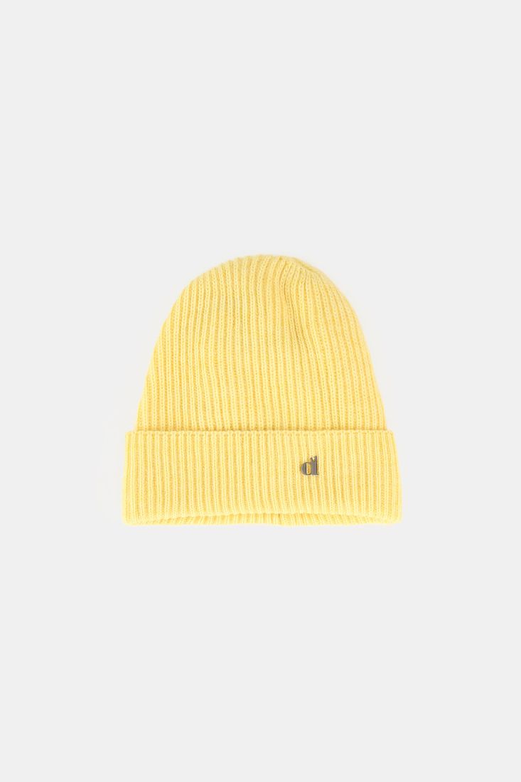 Cappello lavorato a coste con risvolto e logo