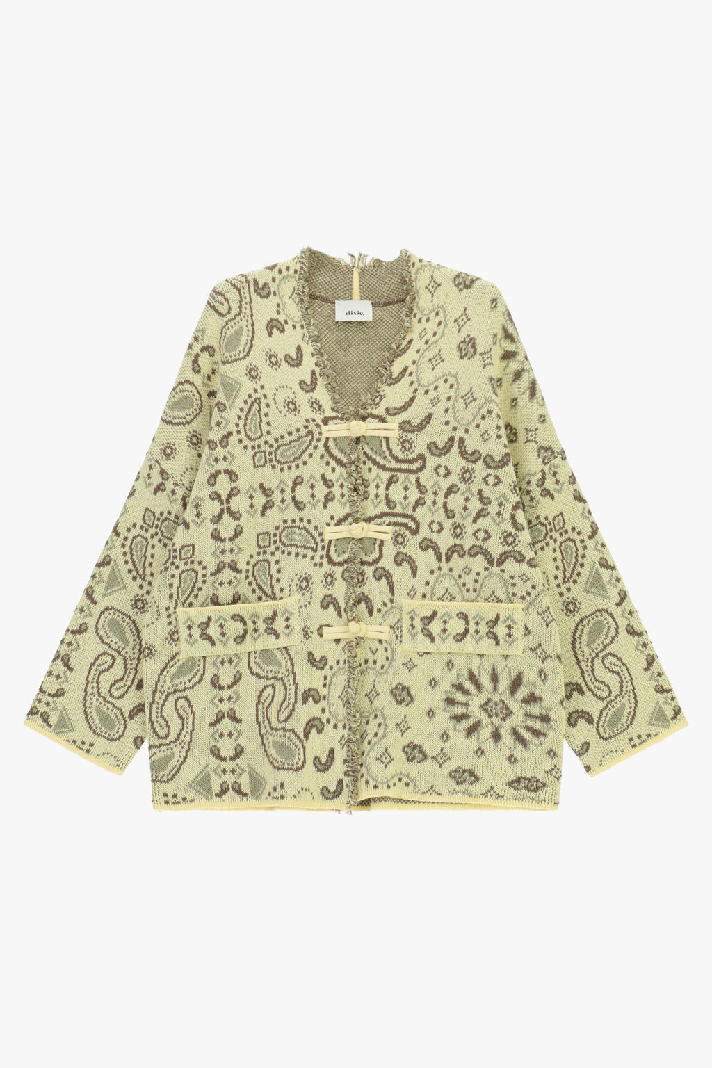 Cardigan con chiusura alamari e tasche frontali