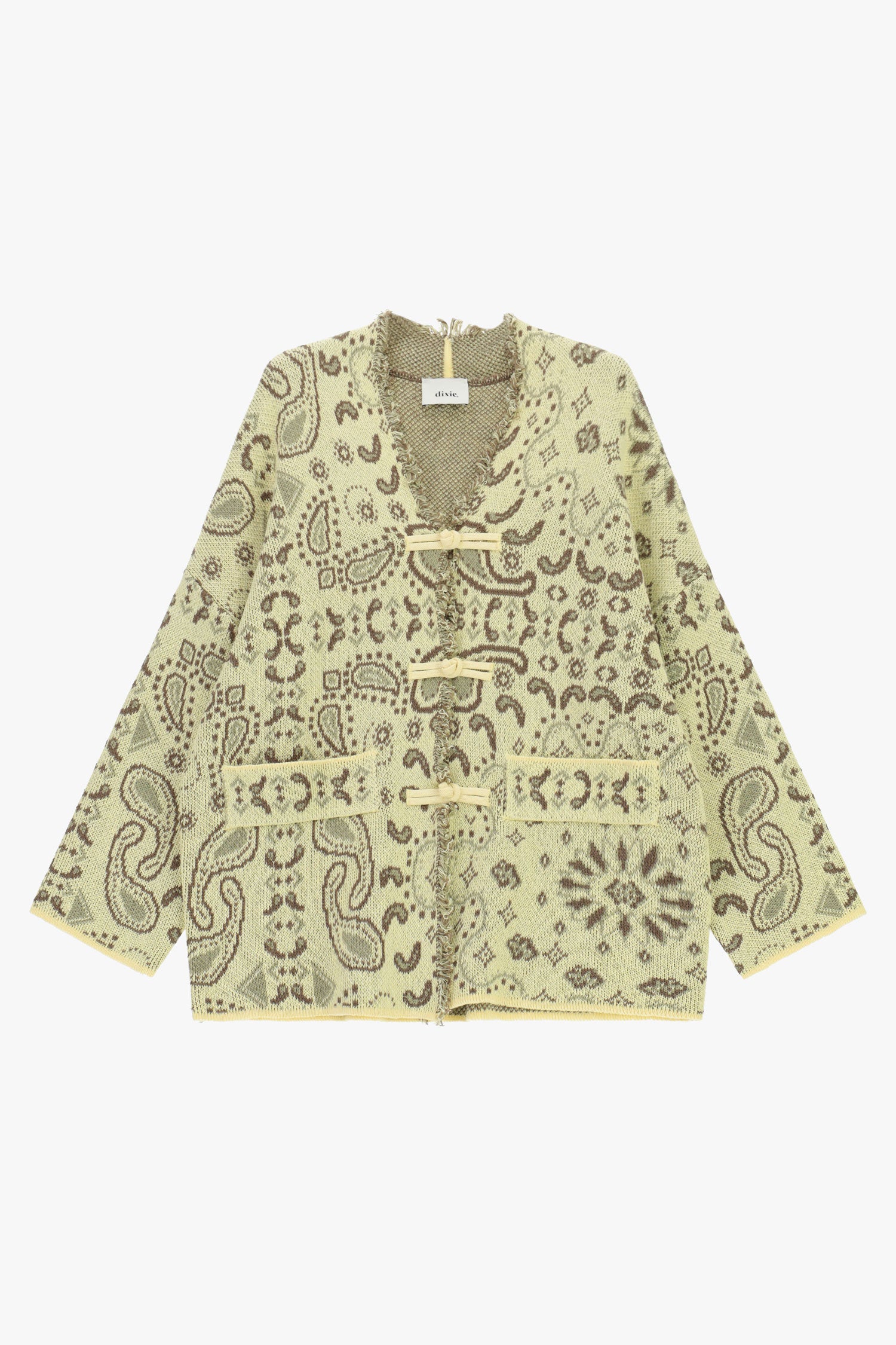 Cardigan con chiusura alamari e tasche frontali