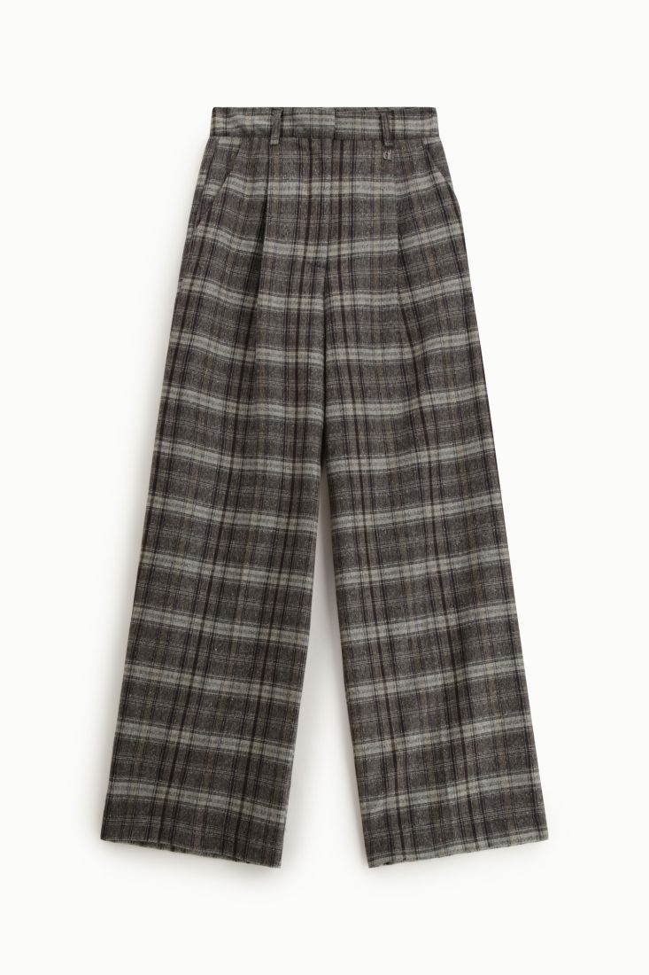 Pantaloni palazzo fantasia check vita alta