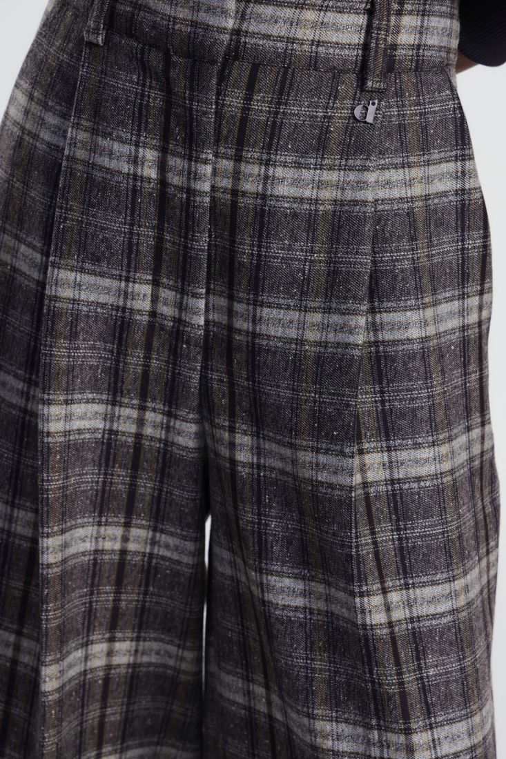 Pantaloni palazzo fantasia check vita alta