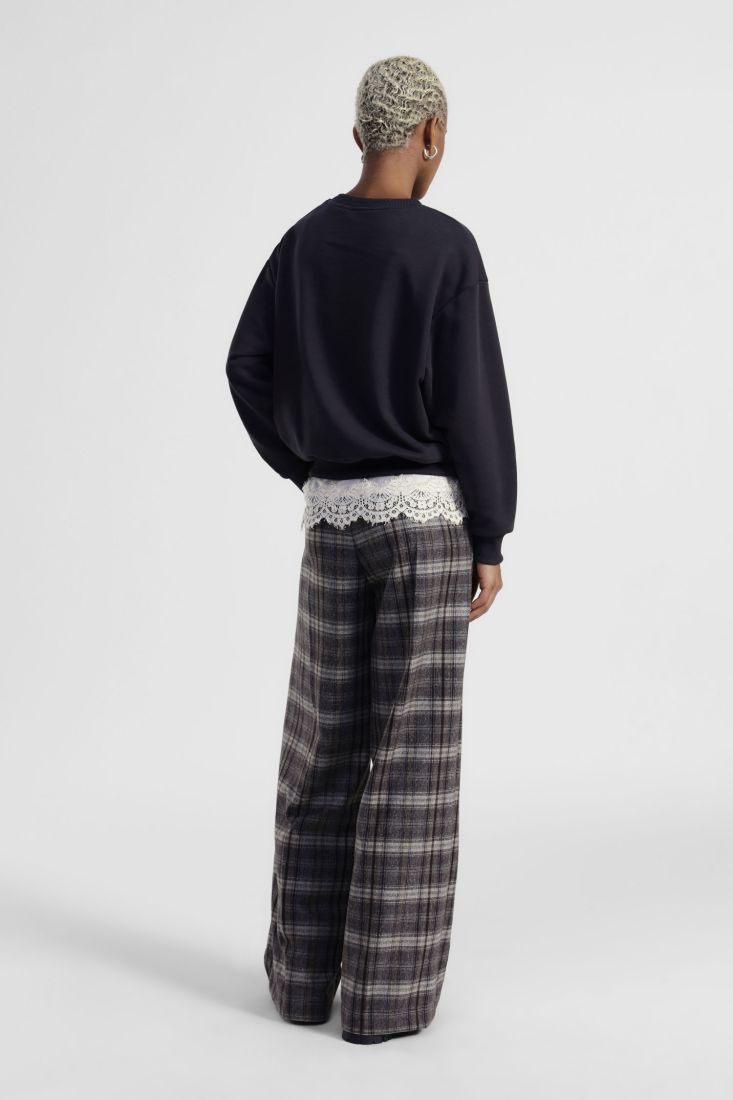 Pantaloni palazzo fantasia check vita alta