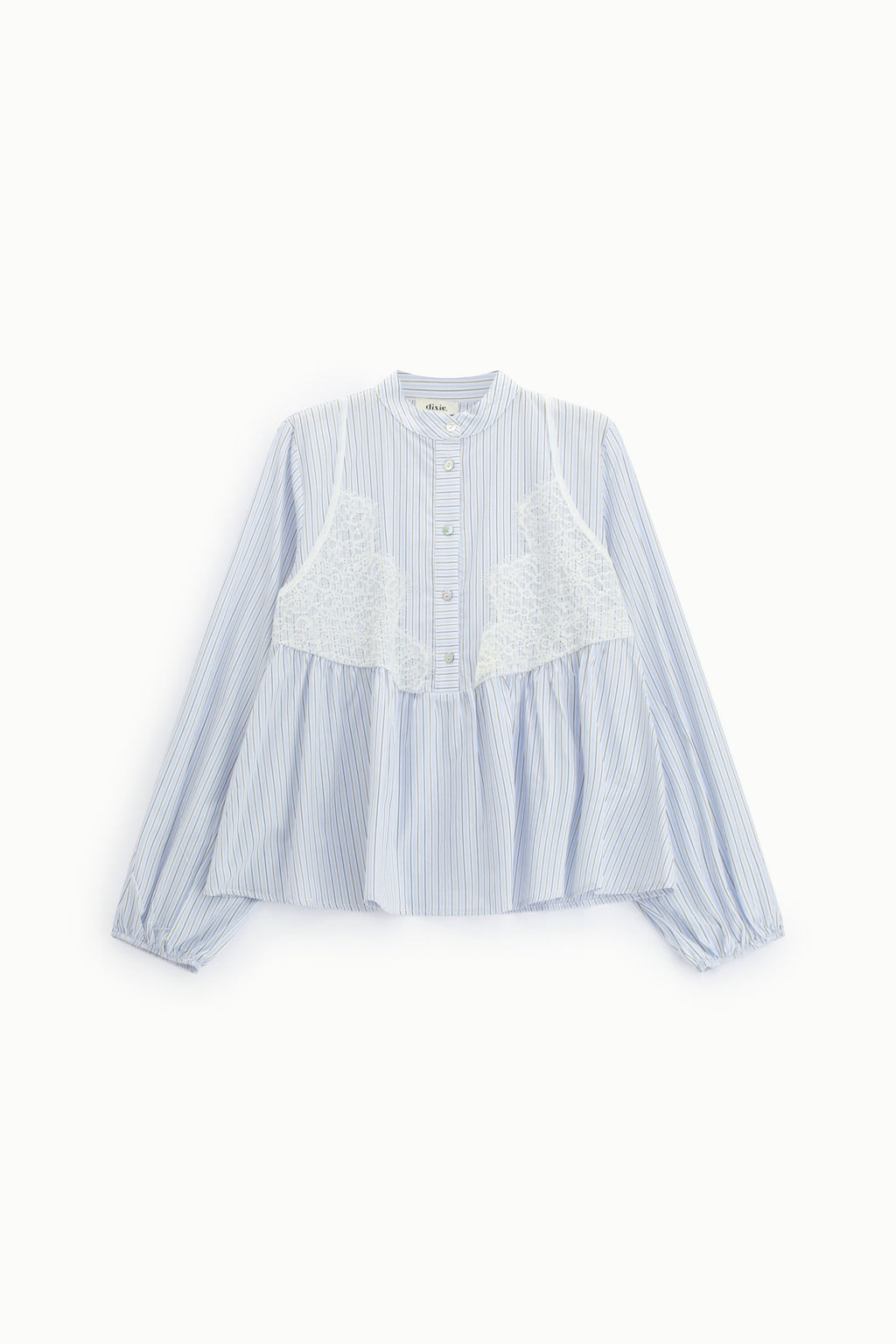 Camicia a righe con inserto in pizzo e maniche ampie